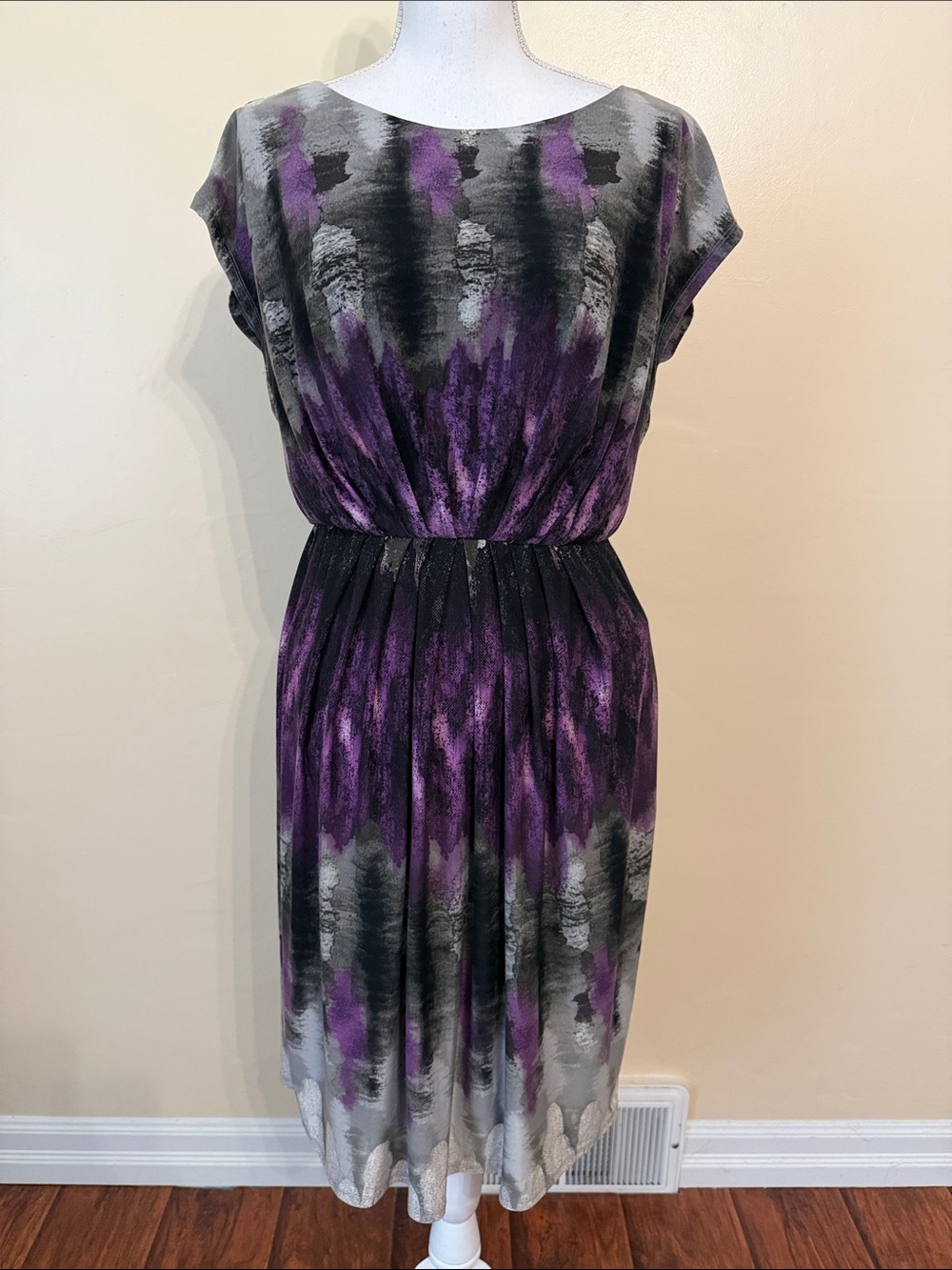Suzi Chin for Maggy Boutique Purple & Gray Watercolor Career Dress